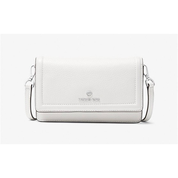 Michael Kors Jet Set Small Pebbled Leather Smartphone Crossbody Bag Optic White - Picture 6 of 10
